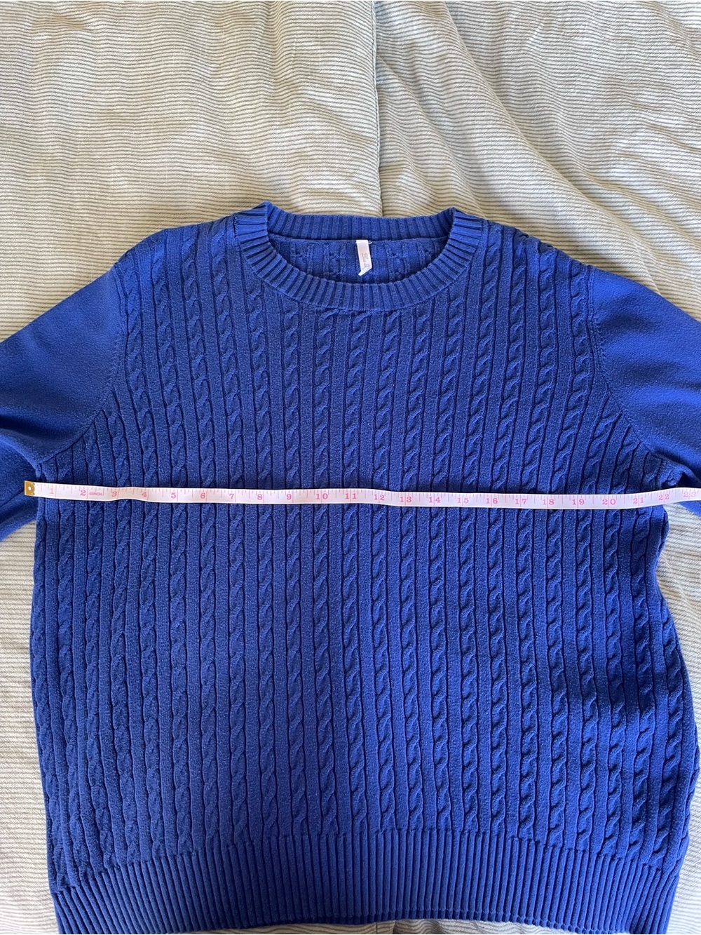 Deep Blue Cotton Cable Knit Sweater - Picture 3 of 6
